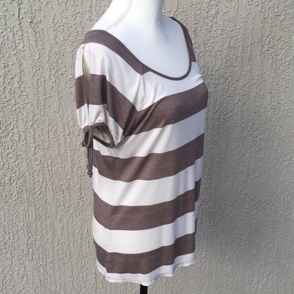 A.N.A Cold Shoulder Short Sleeve Stripped Top Women's size Petite Small - Picture 2 of 8